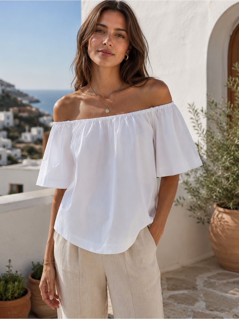 Daniel Cremieux Elegant White Blouse shoulder off